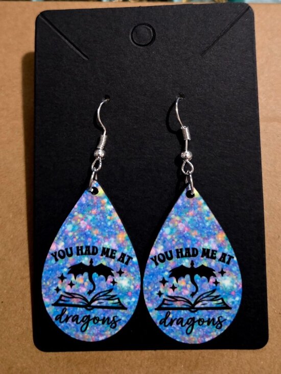 Hand Crafted Jewelry - You Had Me At Dragons Book Lover Teardrop Earrings